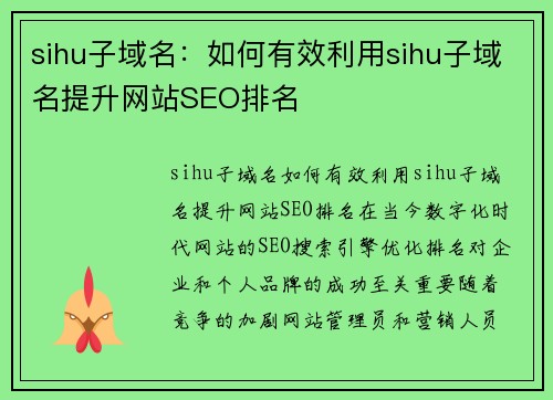 sihu子域名：如何有效利用sihu子域名提升网站SEO排名